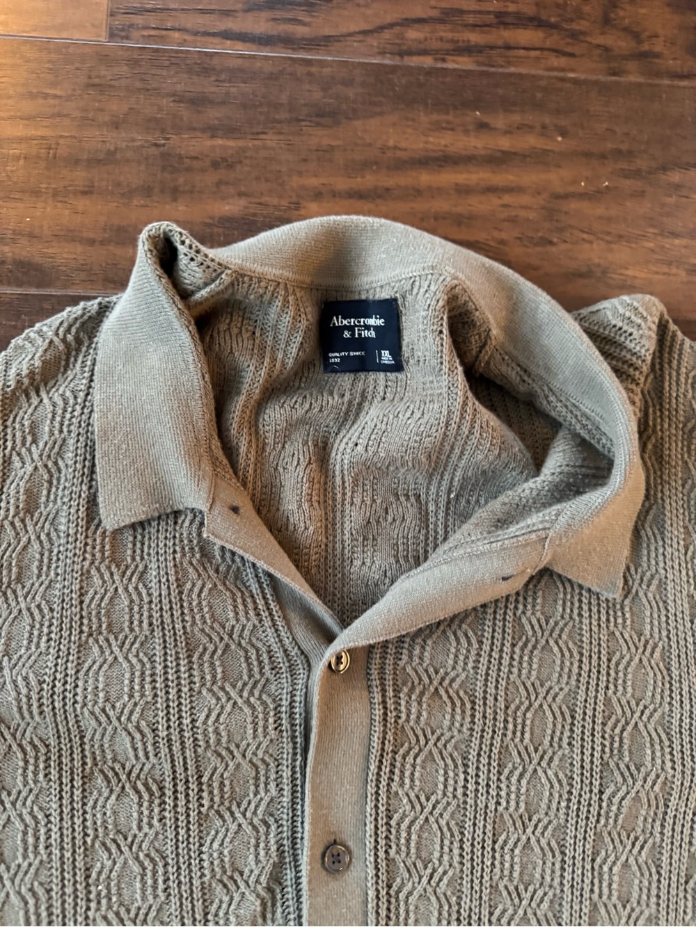 Abercrombie & Fitch Light Sage Open-Knit Polo Sweater XXL